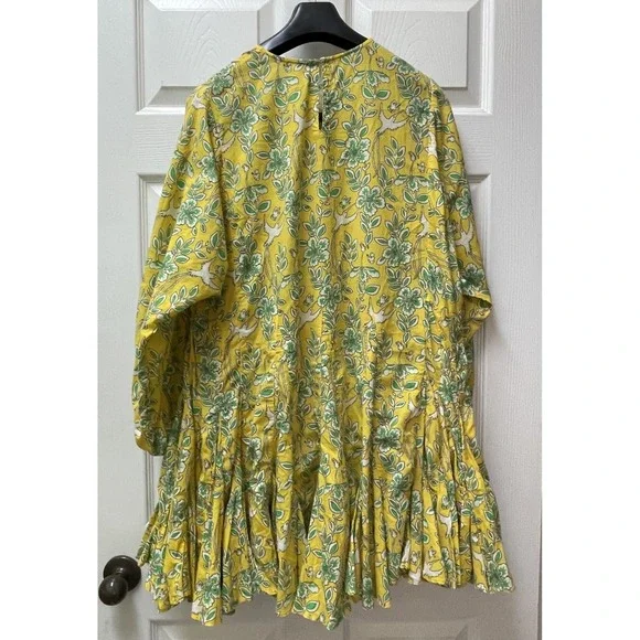Rhode Women's‎ Small Cotton Floral Crew Neck  Long Sleeve Dress Yellow - Picture 6 of 10